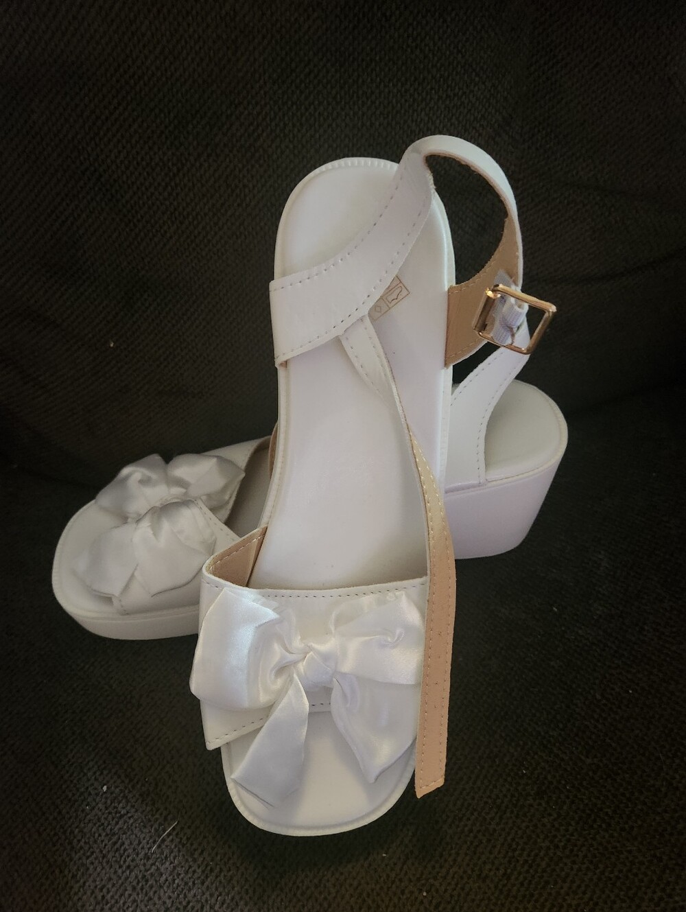 white satin bow platform wedge sandals featuring an open peep-toe design 10